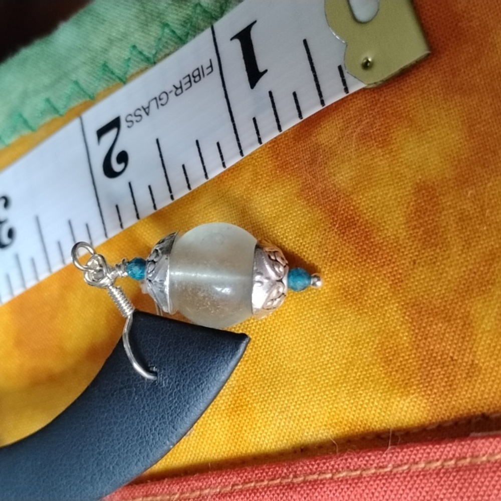 Hand Crafted Fluorite And Neon Apatite Silver Earrings - Picture 7 of 8